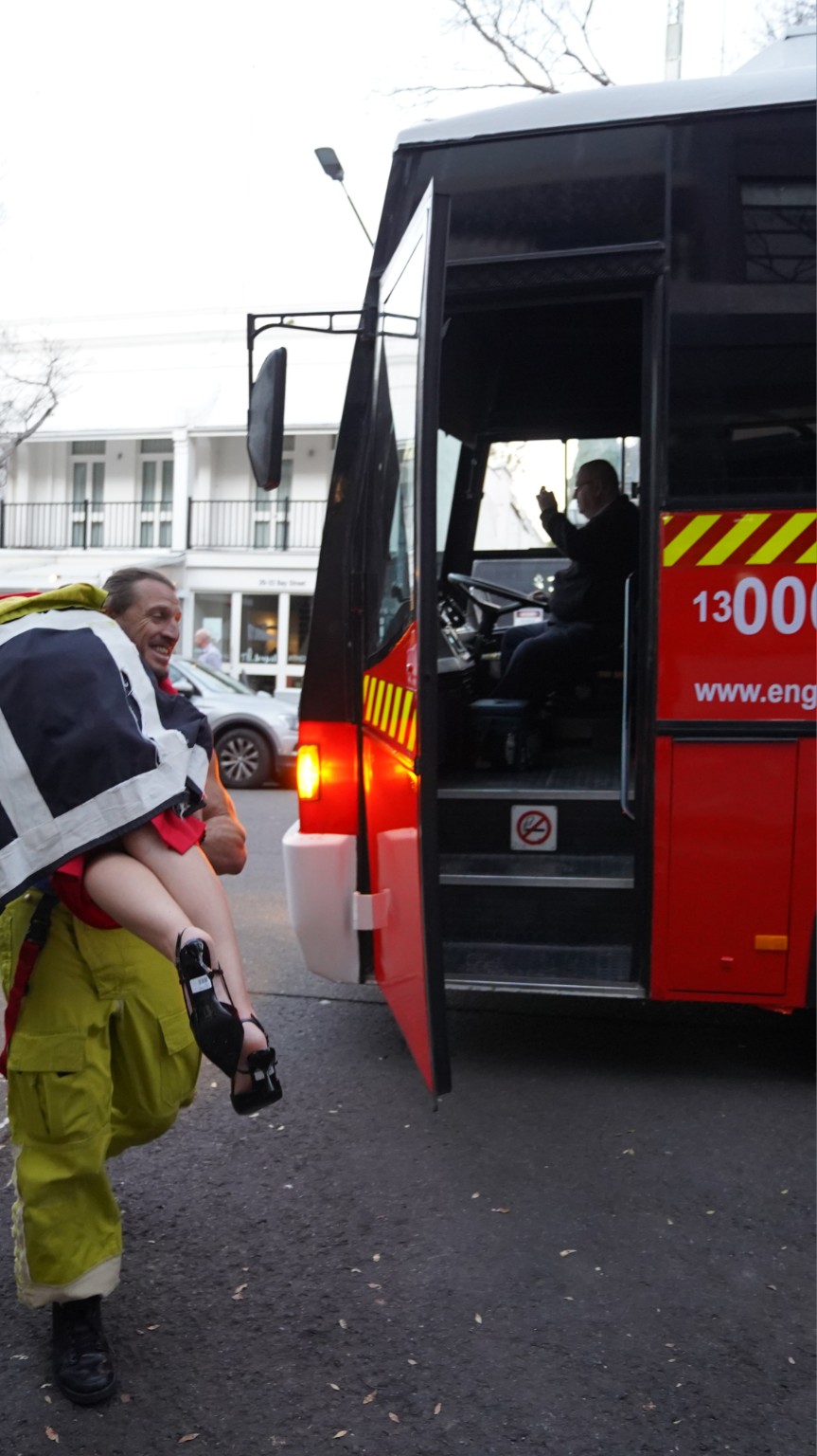 NSW Party and Rescue Fire Bus hens party arrival in Sydney