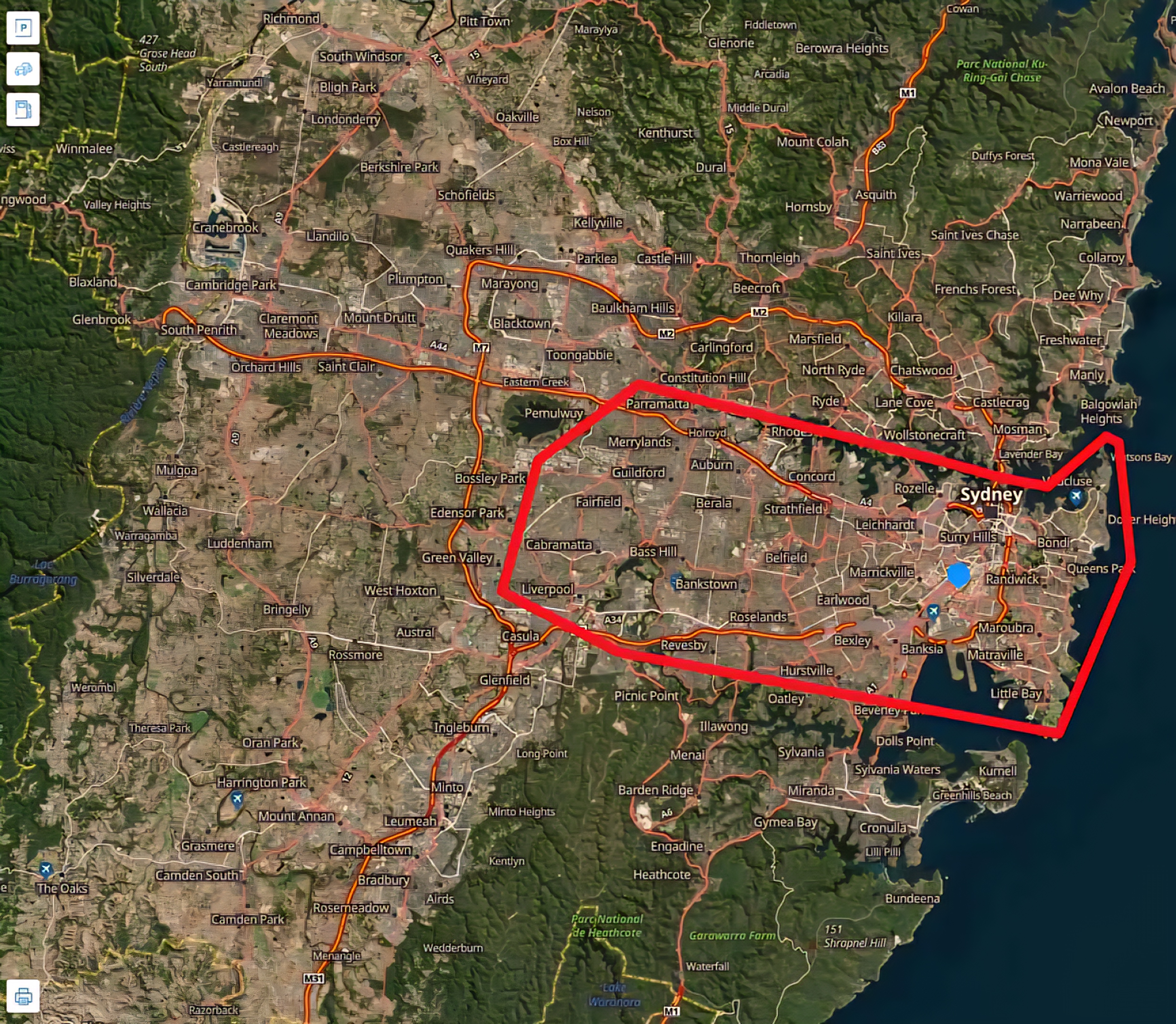 Out of area surcharge map Sydney